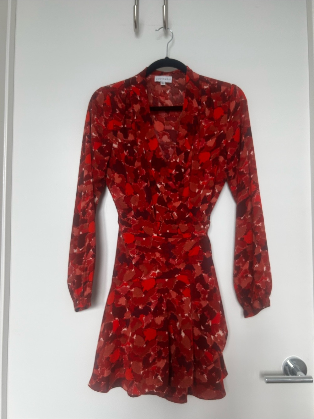 LucyParis Red Floral Wrap-Style Dress